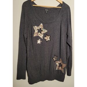Torrid Womens Sequin Stars Sweater Size 2 Long Sleeve Gray‎ 100% Cotton 0109